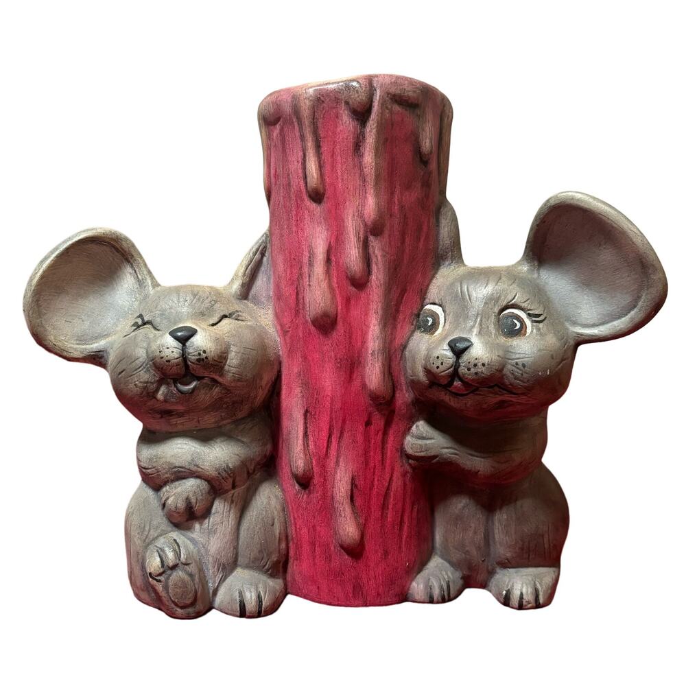 Vintage Christmas Mice with small vase